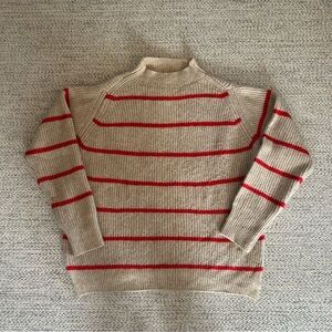 Mango Beige and Red Striped Turtleneck Sweater